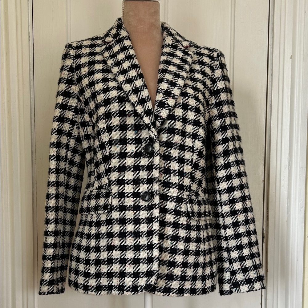 New Talbots Black and White Plaid Blazer wool blend